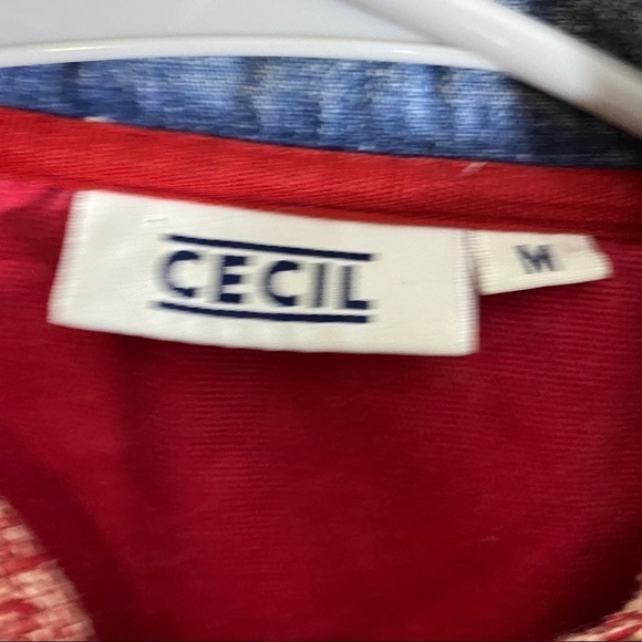 𝅺cecil Vintage Zip Front Sweater with denim patches - Picture 3 of 7